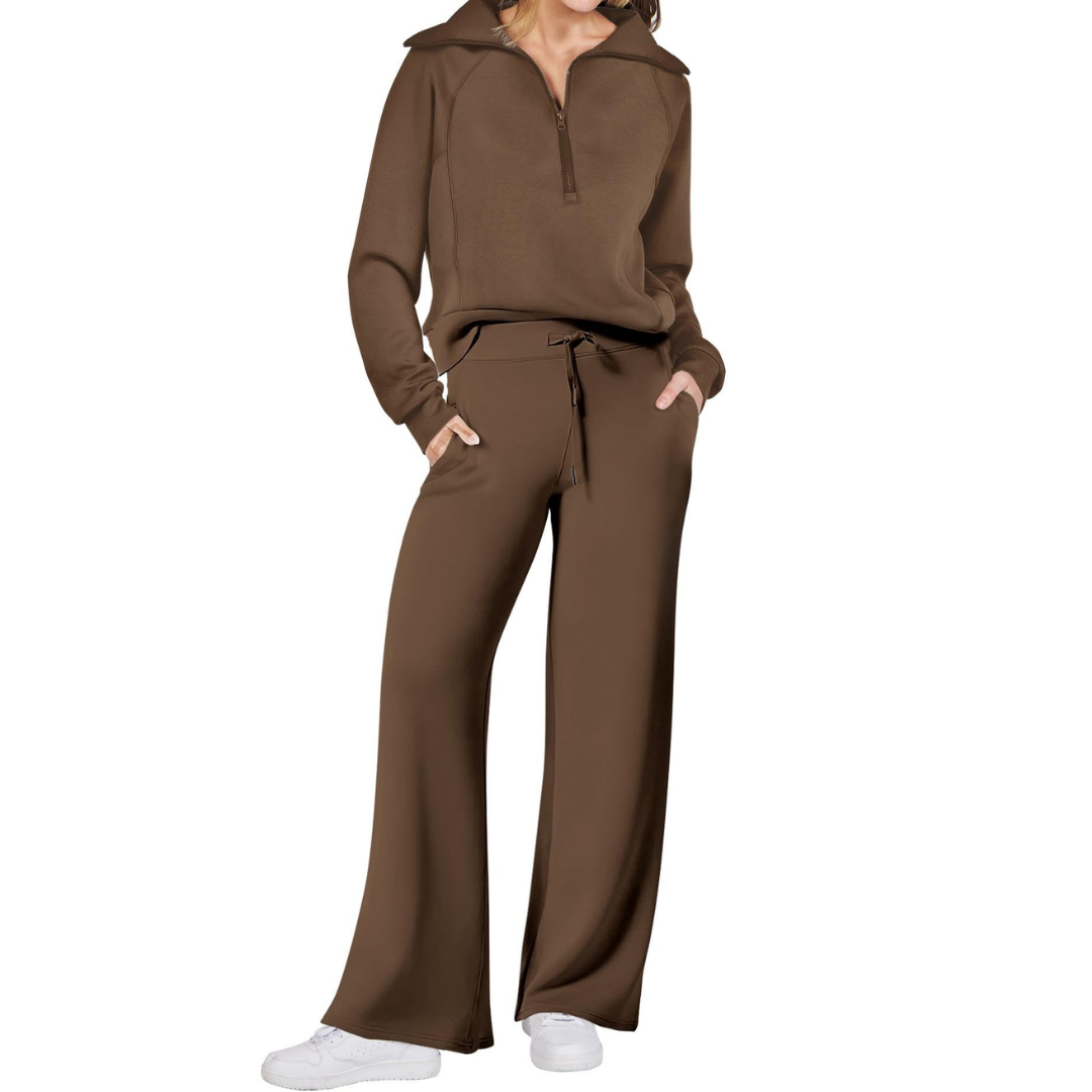Maya | Half-Zip Pullover and Wide-Leg Pants Two-Piece Set