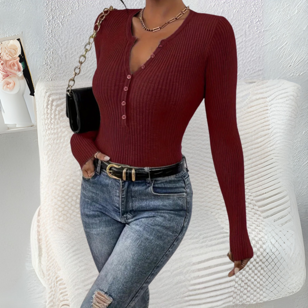 Estefania | Everyday Button-Front Long Sleeve Top