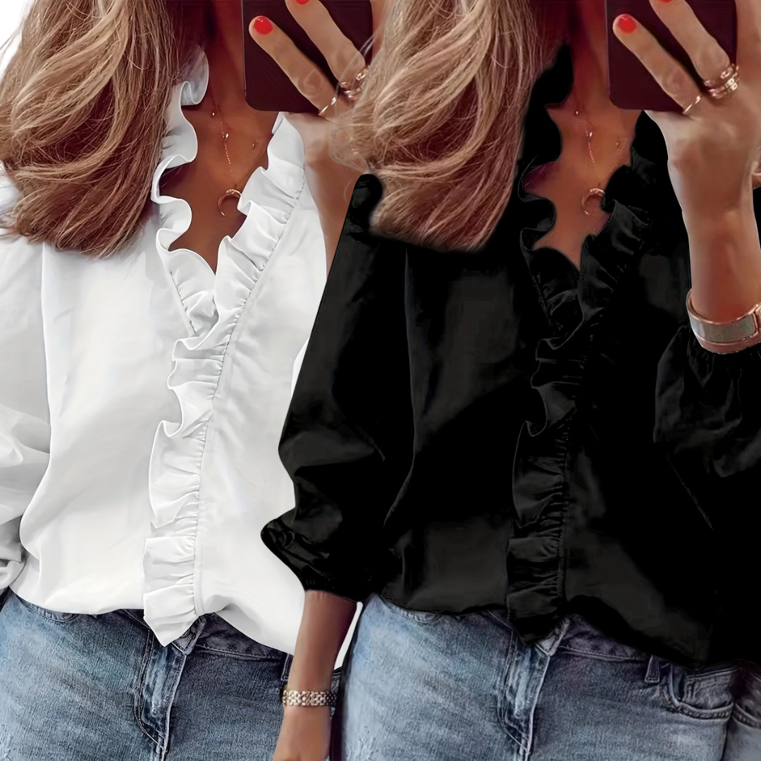 Loreleit | Timeless V-Neck Blouse with Ruffles