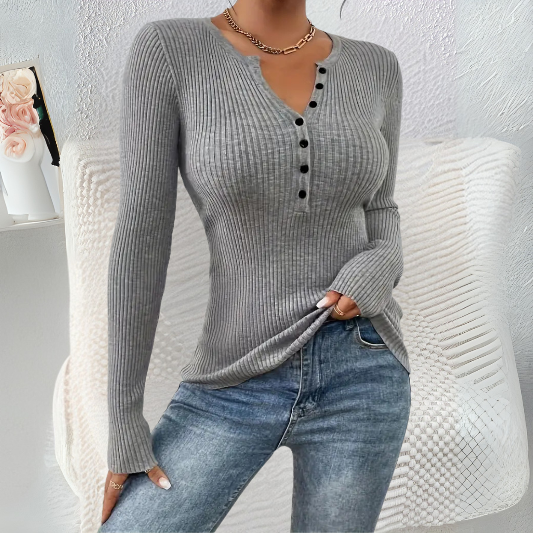 Estefania | Everyday Button-Front Long Sleeve Top