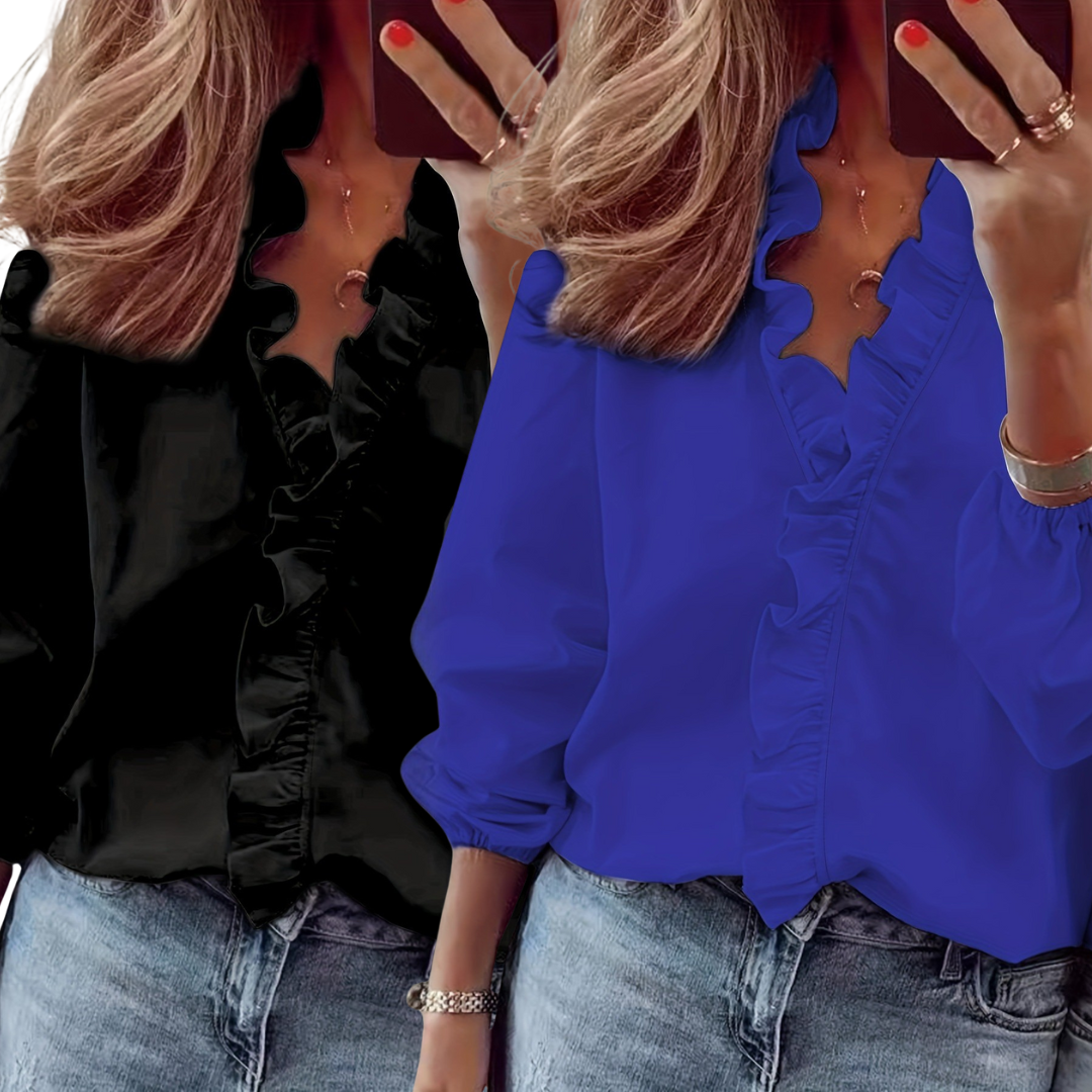 Loreleit | Timeless V-Neck Blouse with Ruffles