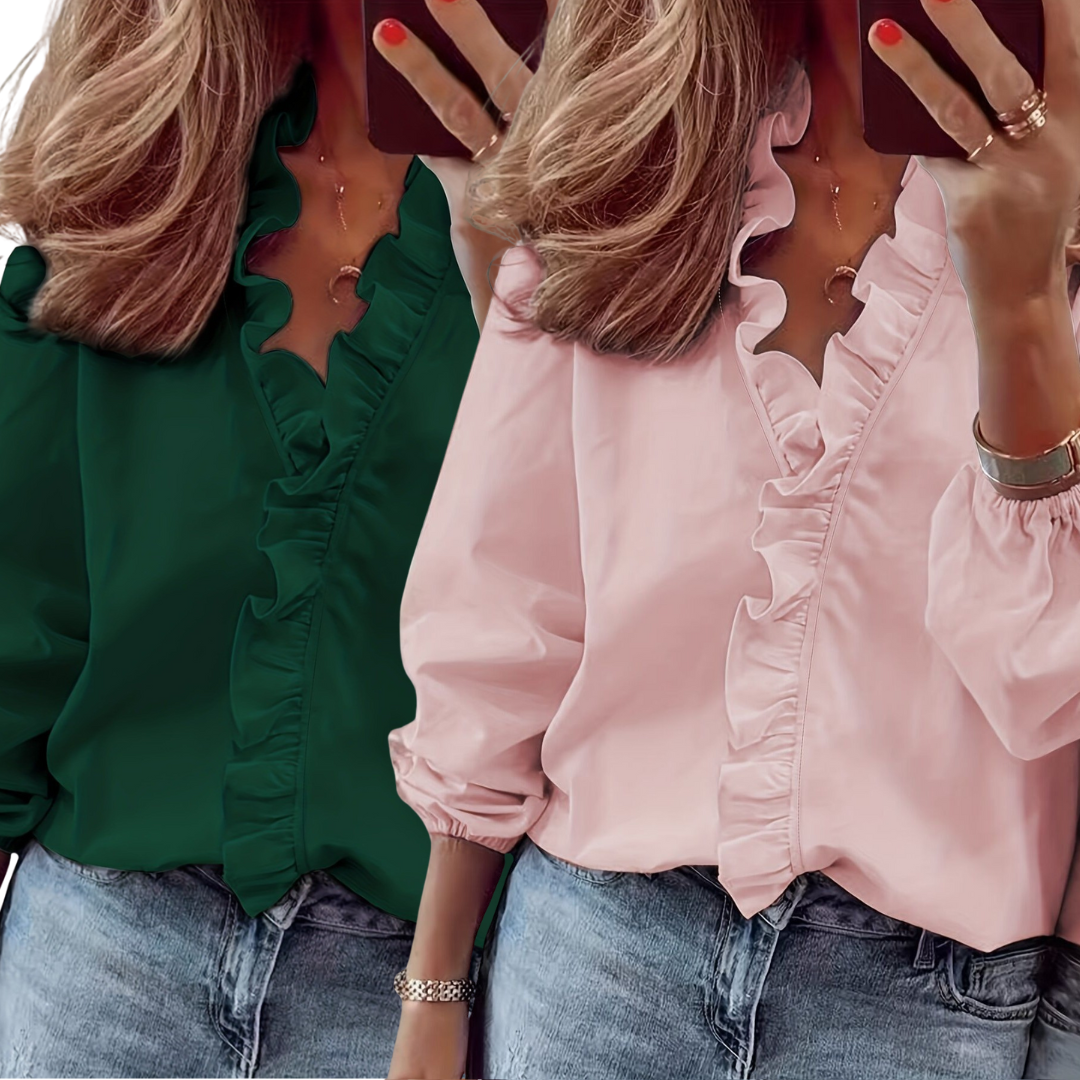 Loreleit | Timeless V-Neck Blouse with Ruffles