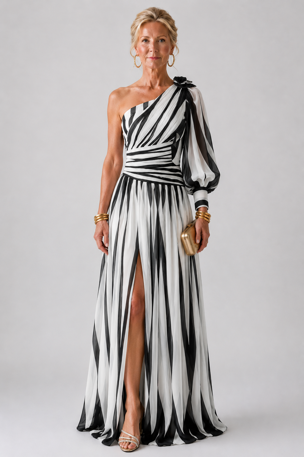 Kiera | Elegant Striped Maxi Dress with One Shoulder