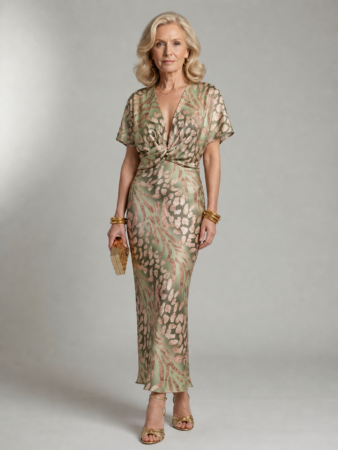 Hazel | Abstract Print V-Neck Twist Waist Midi Dress
