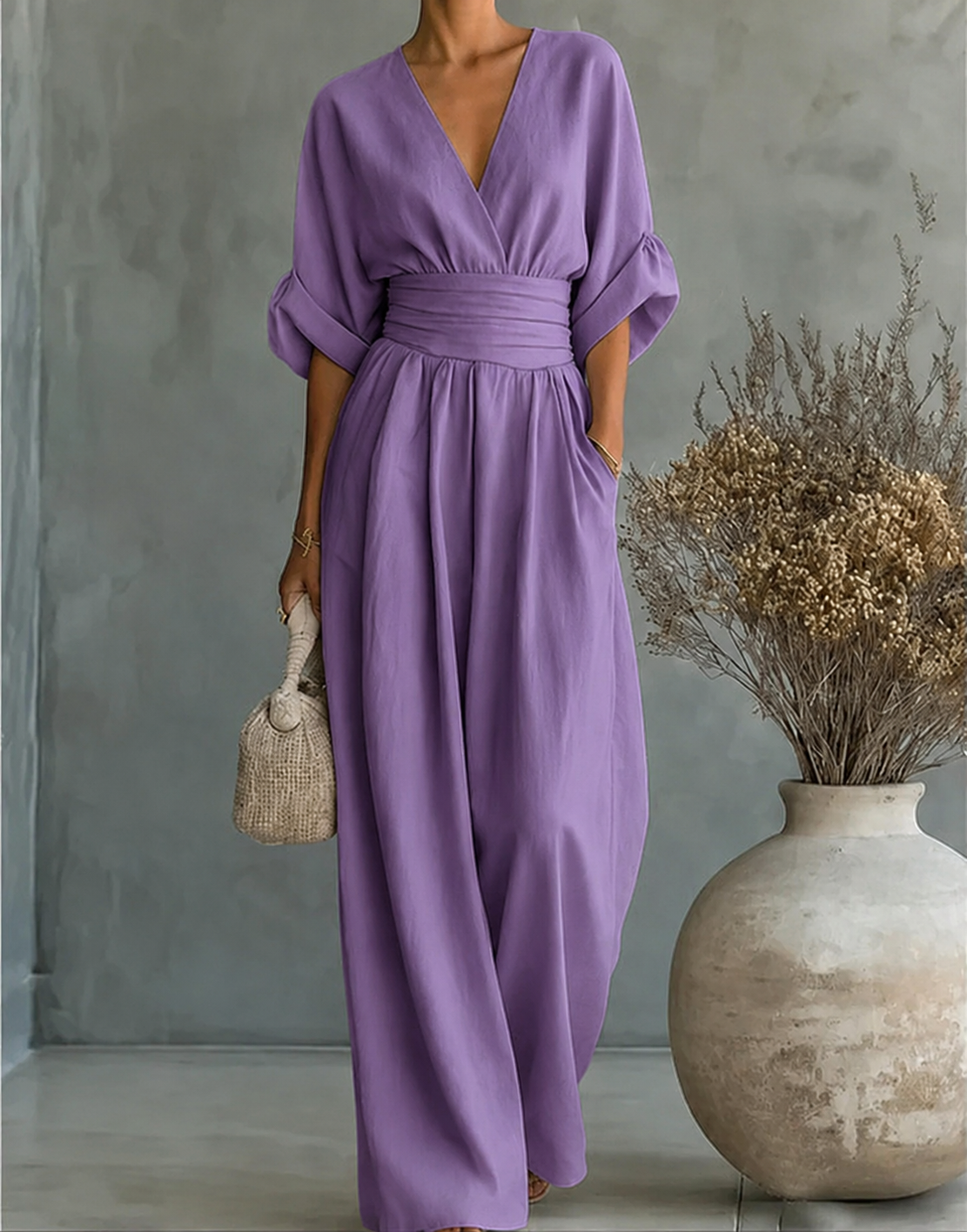 Elise | Deep V-Neck Wide-Leg Jumpsuit