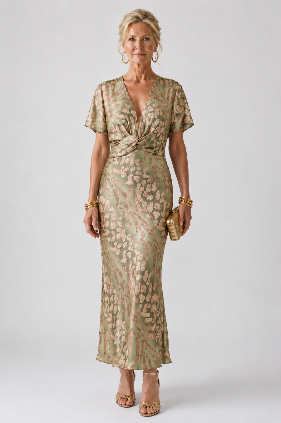 Hazel | Abstract Print V-Neck Twist Waist Midi Dress