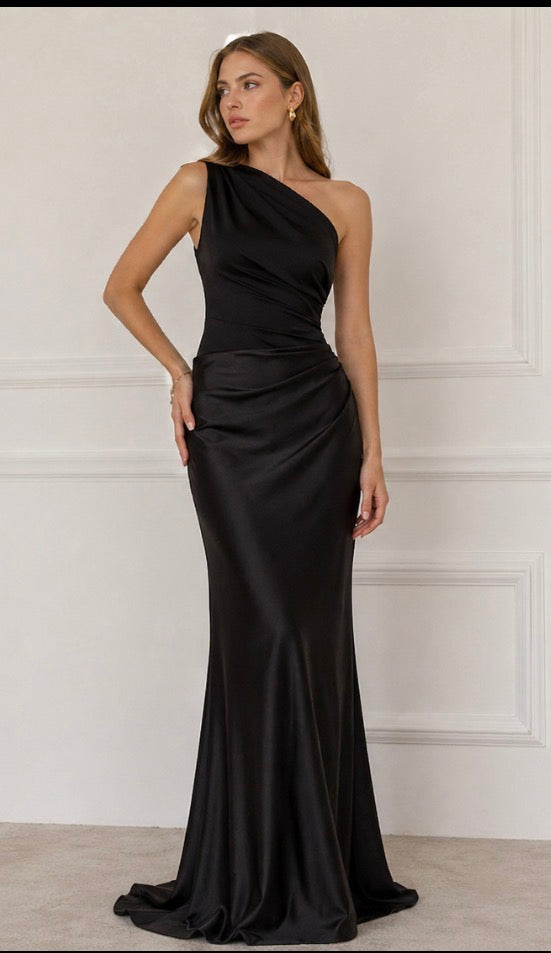 Beatrice | Satin Maxi Dress with Gold Detail