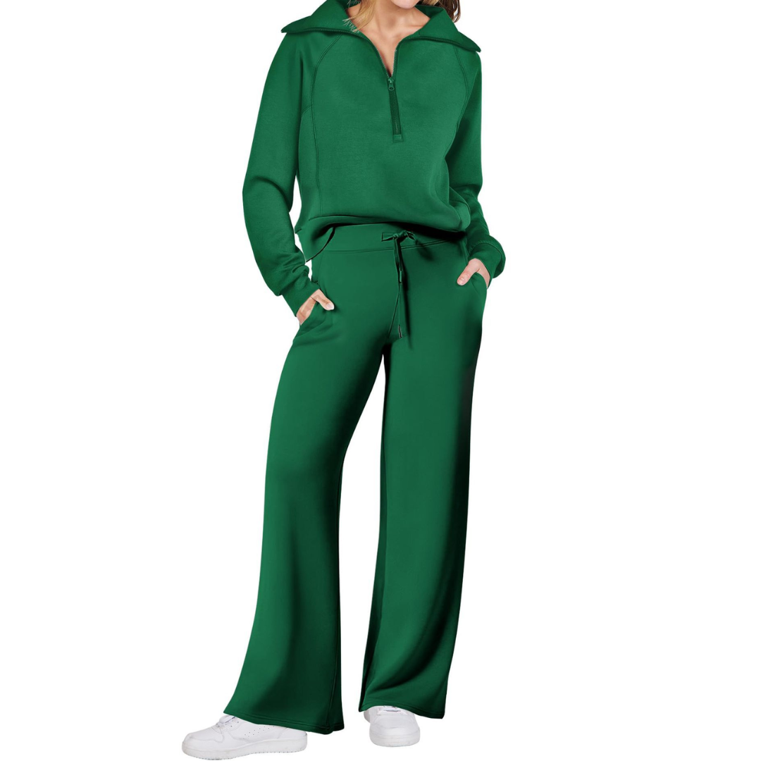 Maya | Half-Zip Pullover and Wide-Leg Pants Two-Piece Set