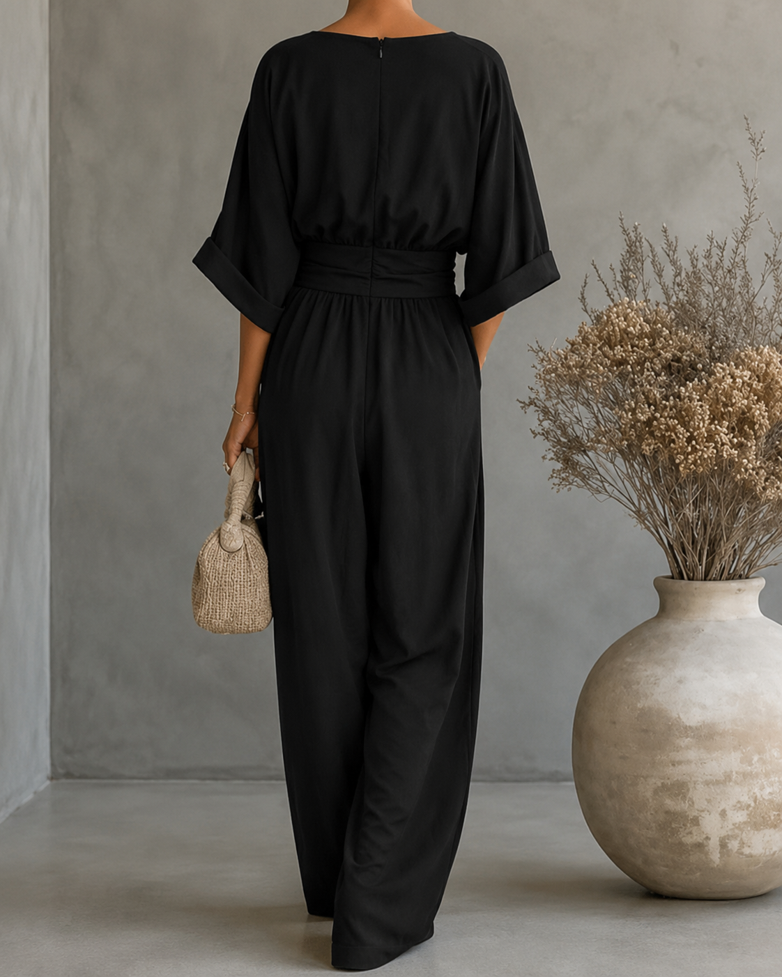 Elise | Deep V-Neck Wide-Leg Jumpsuit