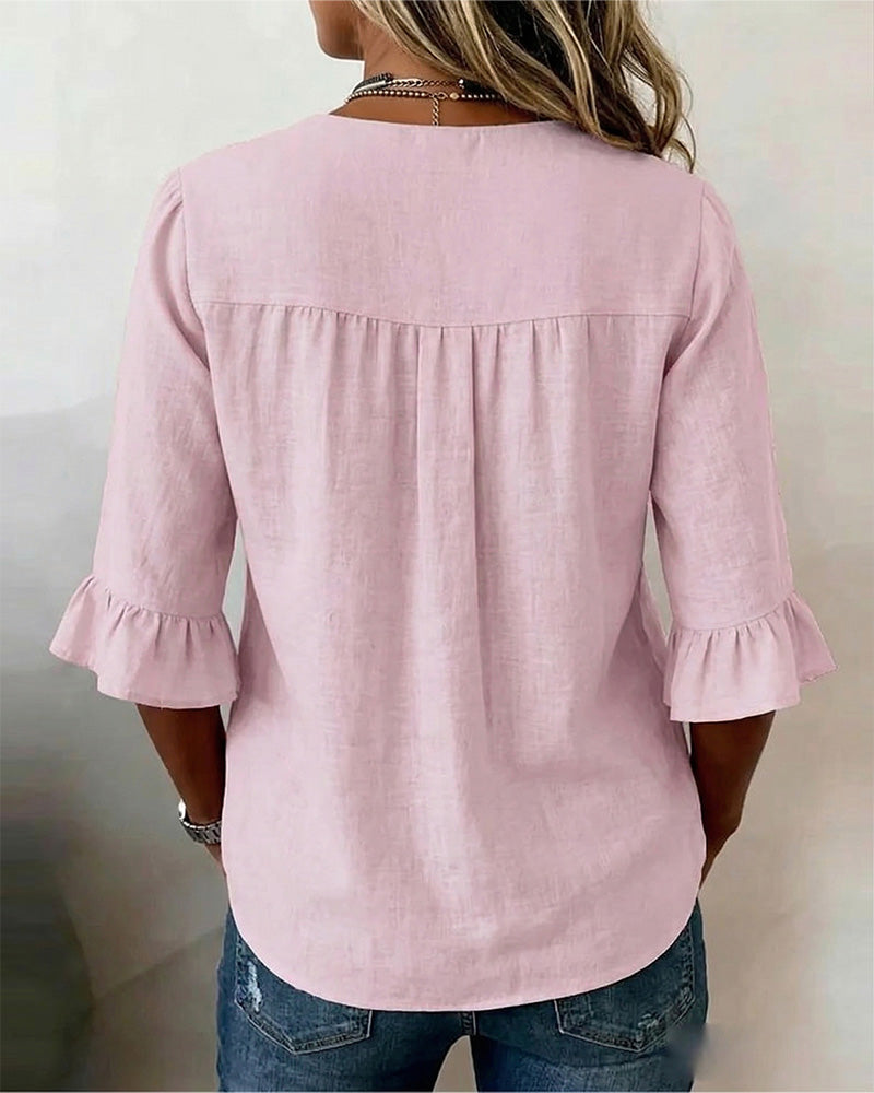Sophia | Cotton-Linen Blouse with Wooden Buttons