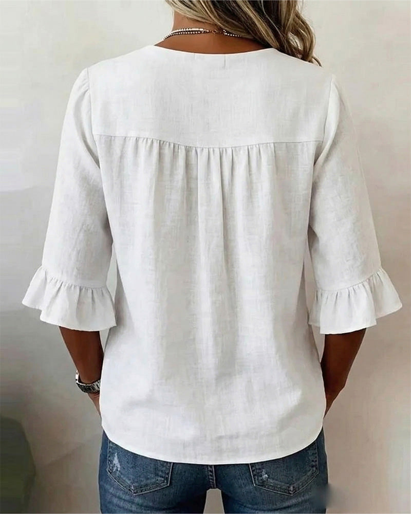 Sophia | Cotton-Linen Blouse with Wooden Buttons