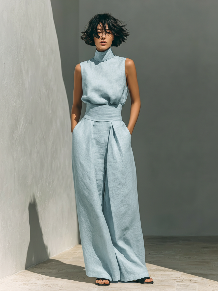 Maria | Cotton Linen Tank Top & Wide-Leg Pants Set