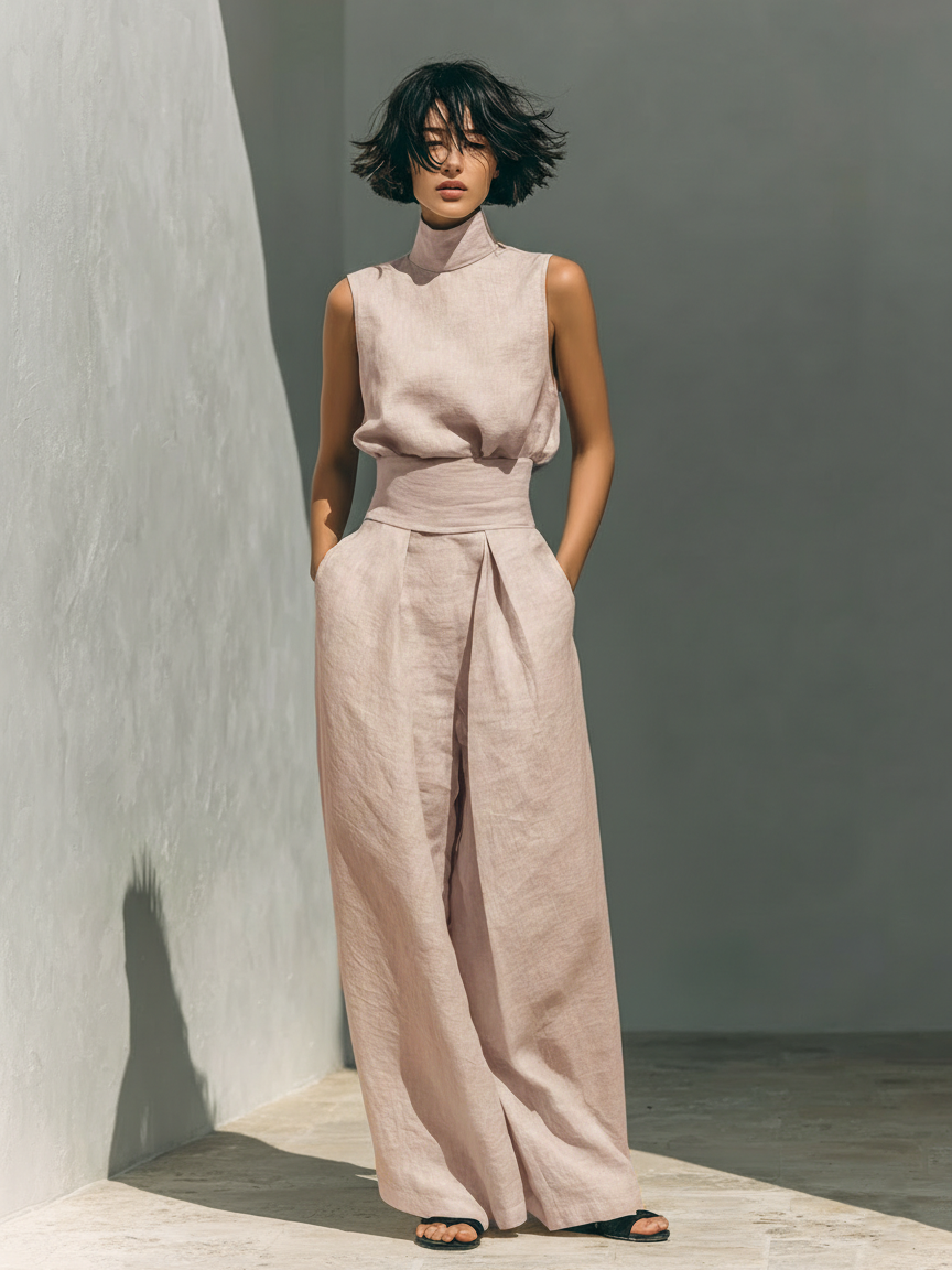Maria | Cotton Linen Tank Top & Wide-Leg Pants Set