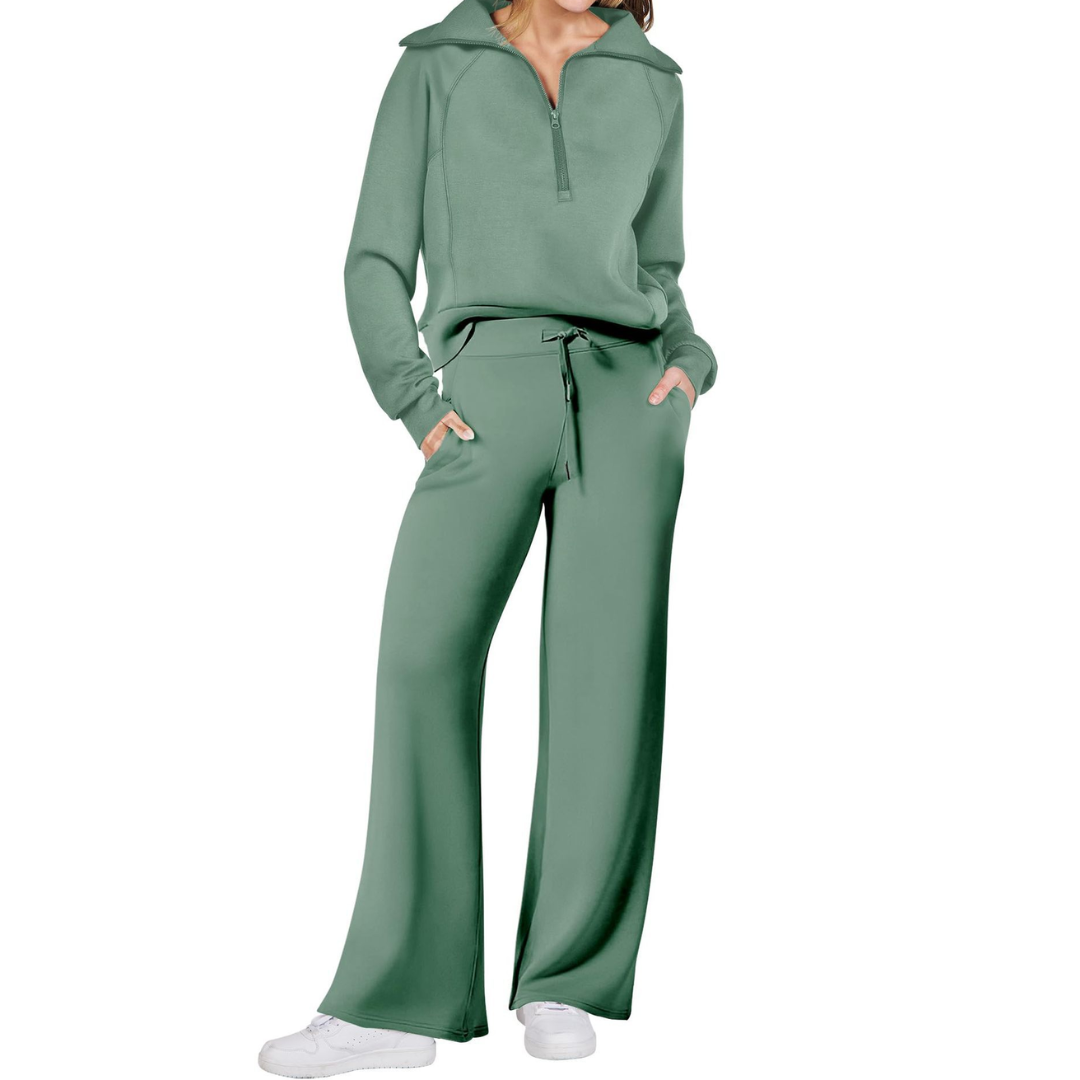 Maya | Half-Zip Pullover and Wide-Leg Pants Two-Piece Set