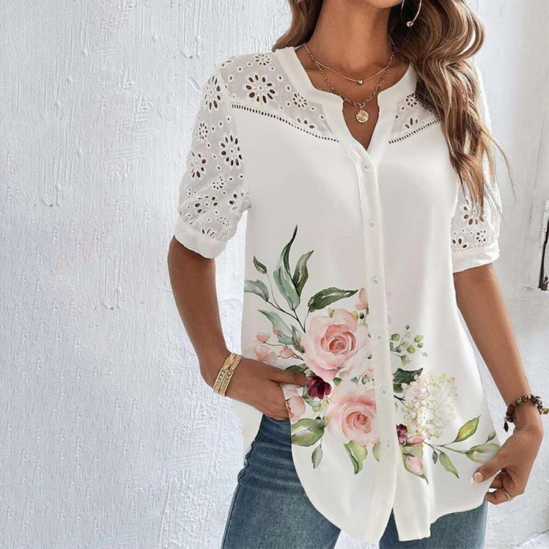 Annelise | Casual Lace Printed Blouse