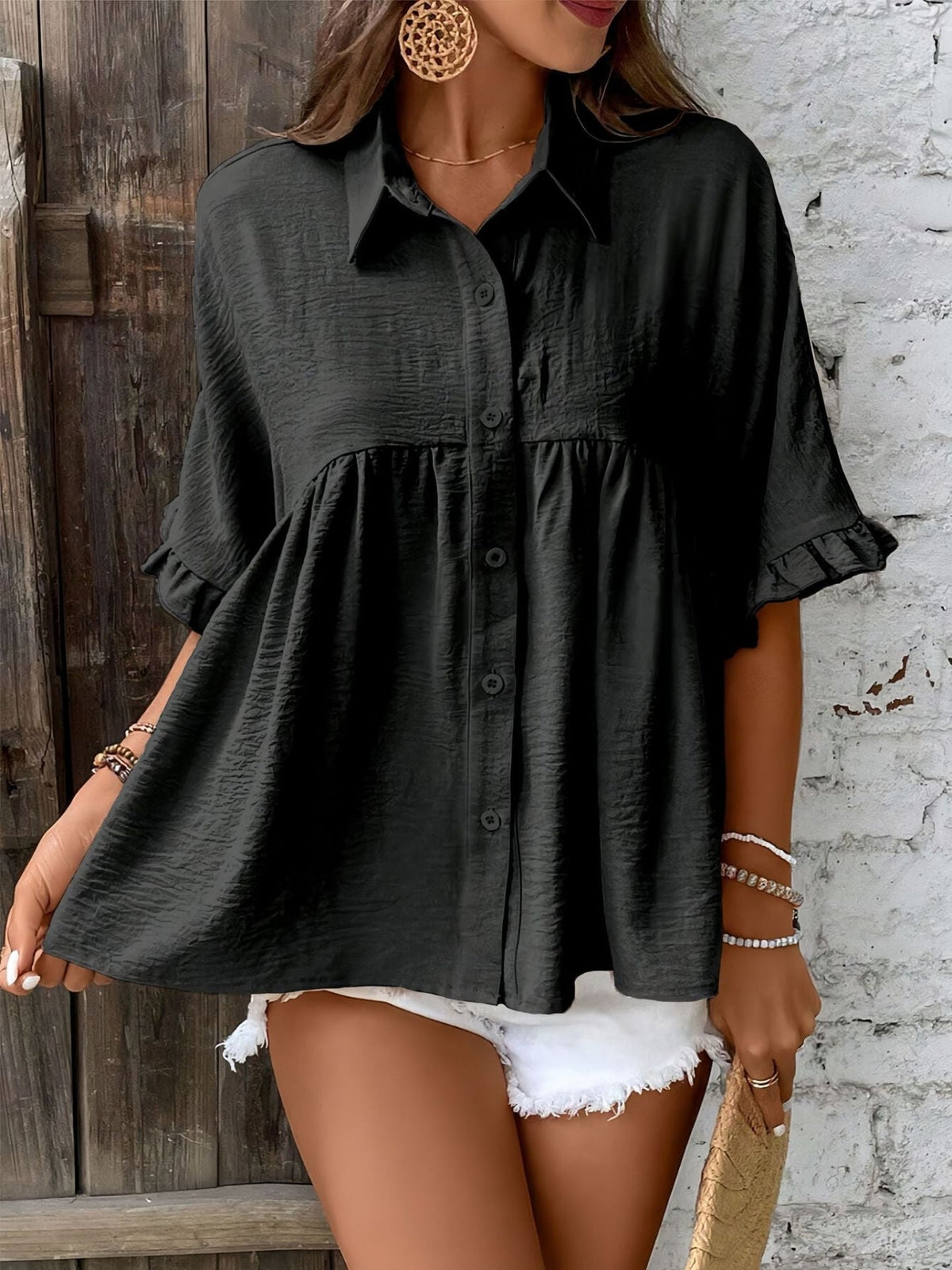 Ellasa | Casual Plus Size Ruffle Button-Front Blouse