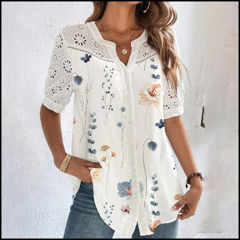 Annelise | Casual Lace Printed Blouse