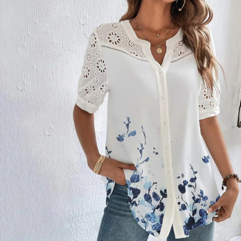 Annelise | Casual Lace Printed Blouse