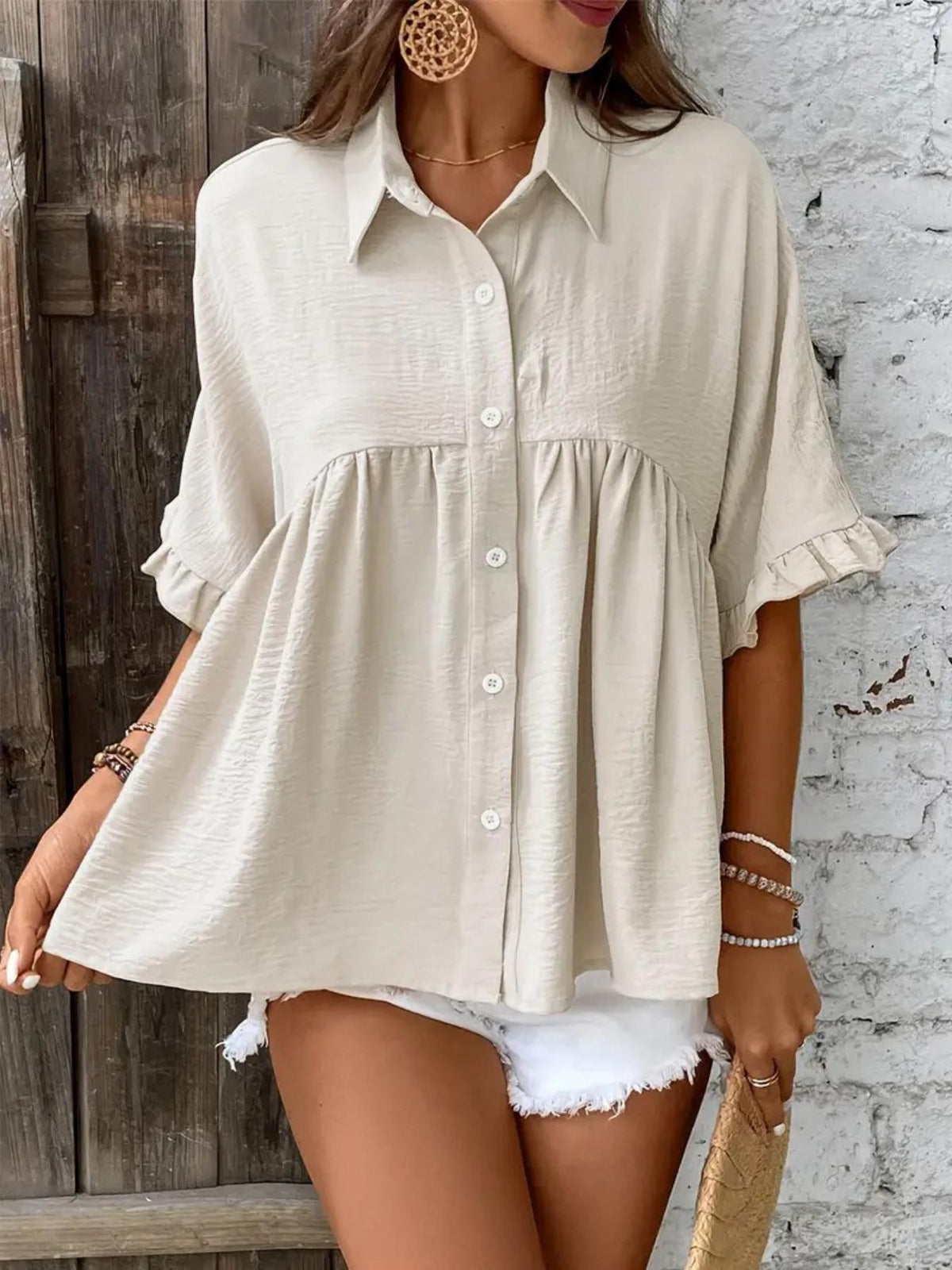 Ellasa | Casual Plus Size Ruffle Button-Front Blouse