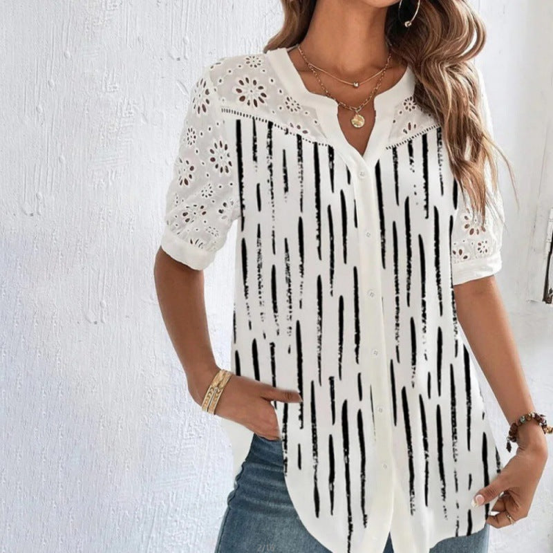 Annelise | Casual Lace Printed Blouse