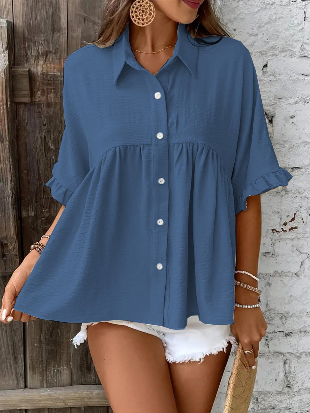 Ellasa | Casual Plus Size Ruffle Button-Front Blouse