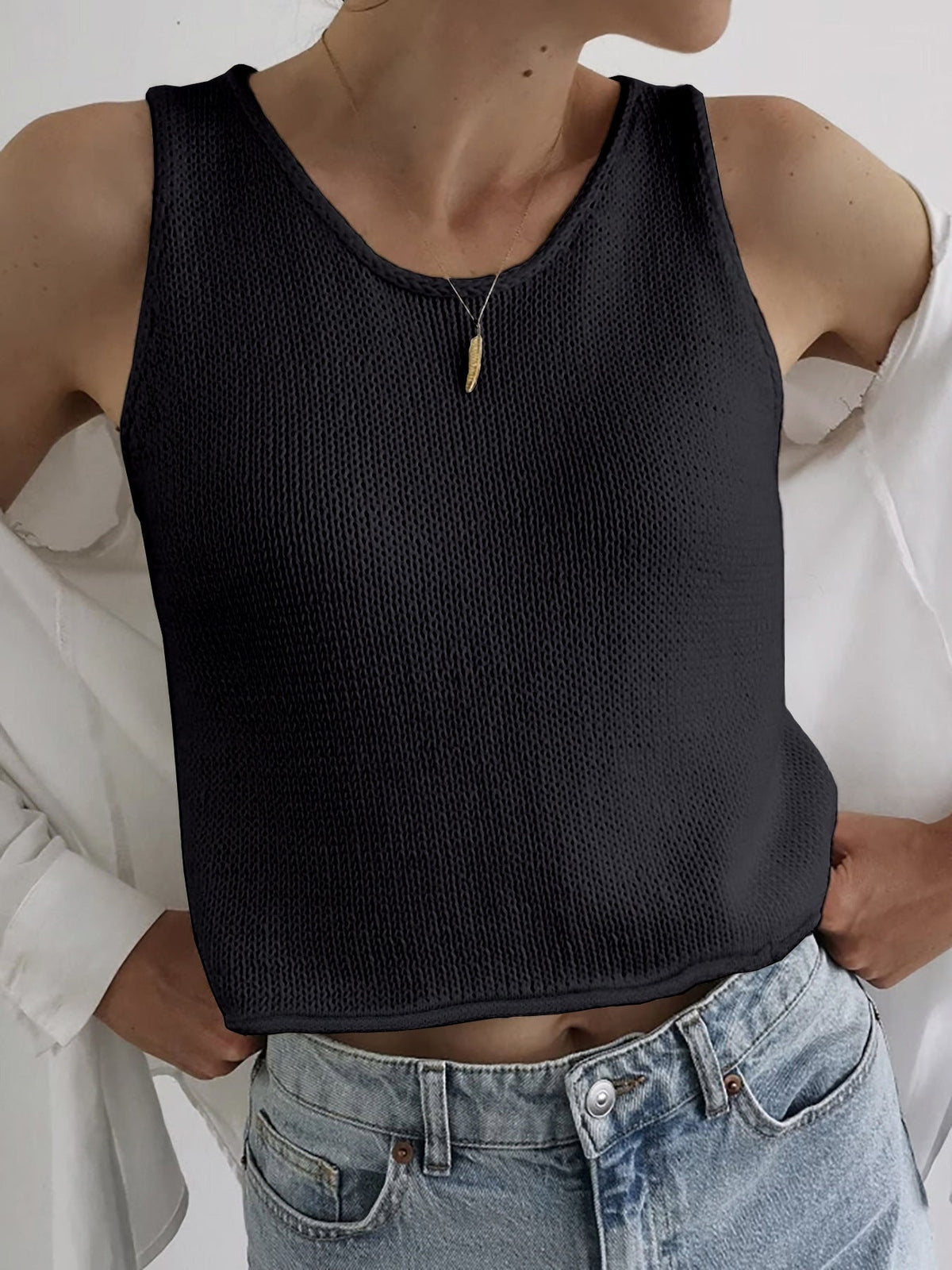 Kareem | Casual Round Neck Vest Pullover Top