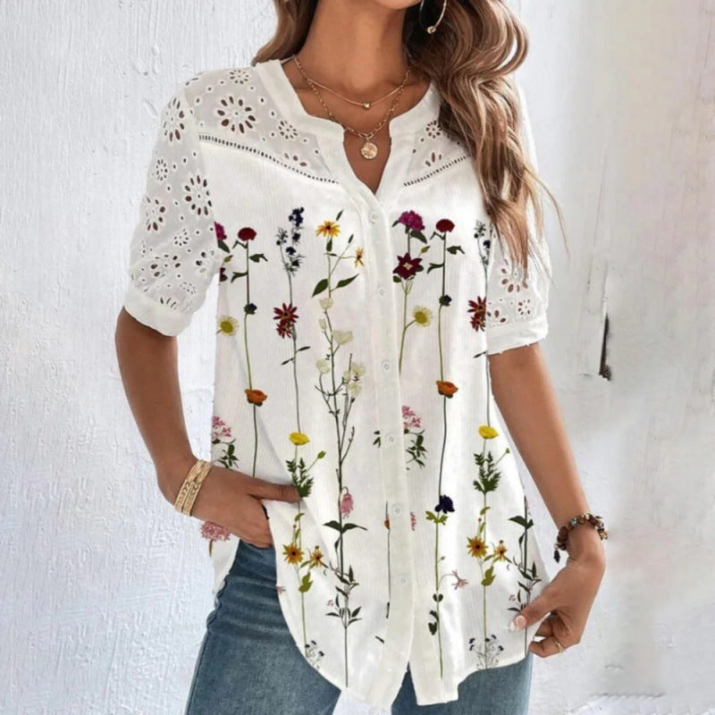 Annelise | Casual Lace Printed Blouse