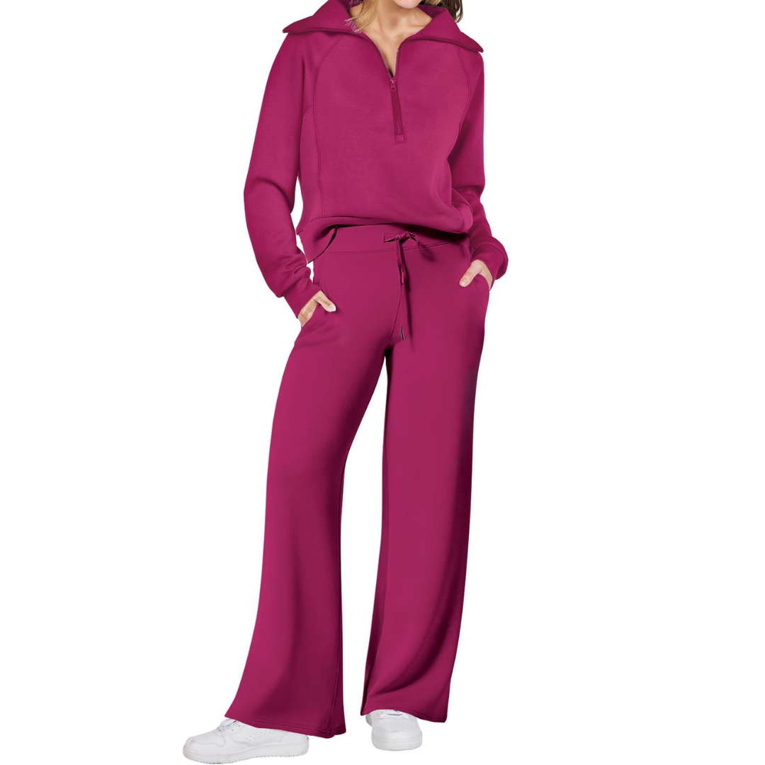 Maya | Half-Zip Pullover and Wide-Leg Pants Two-Piece Set