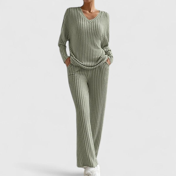 Addison | V-Neck Knit Sweater and Wide-Leg Pants Two-Piece Set