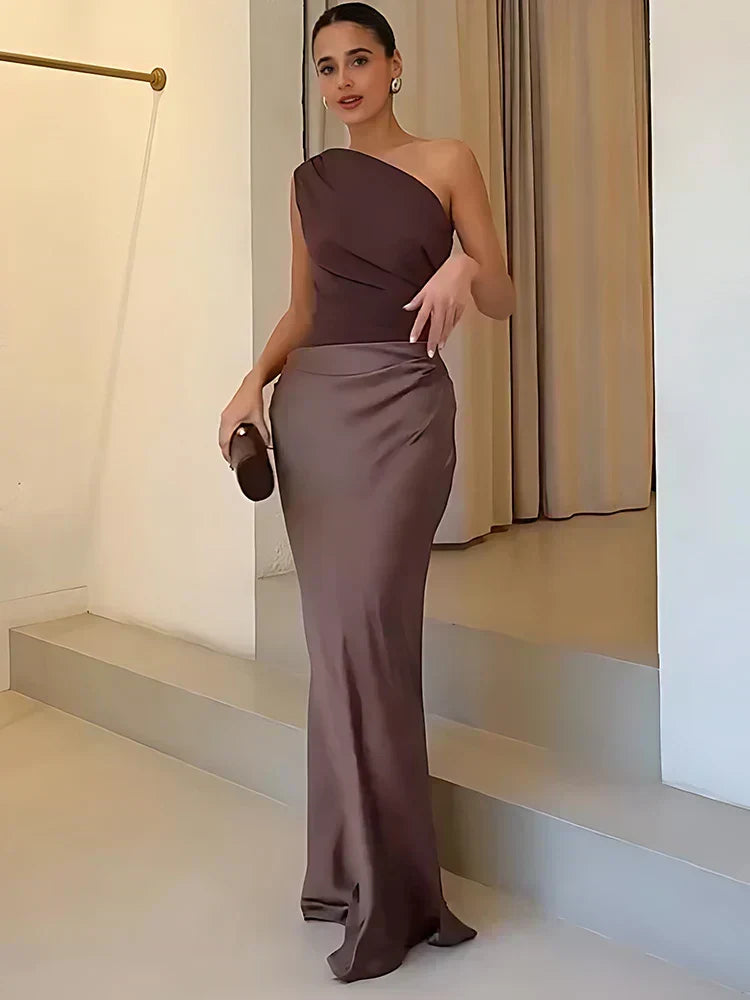 Beatrice | Satin Maxi Dress with Gold Detail