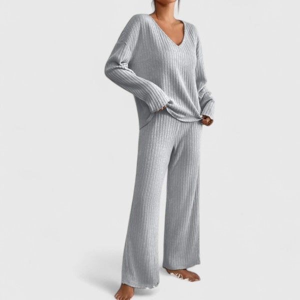 Addison | V-Neck Knit Sweater and Wide-Leg Pants Two-Piece Set