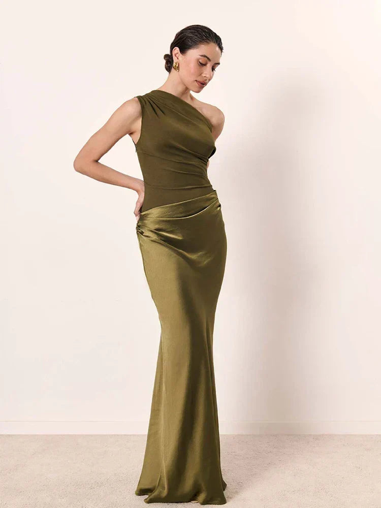 Beatrice | Satin Maxi Dress with Gold Detail