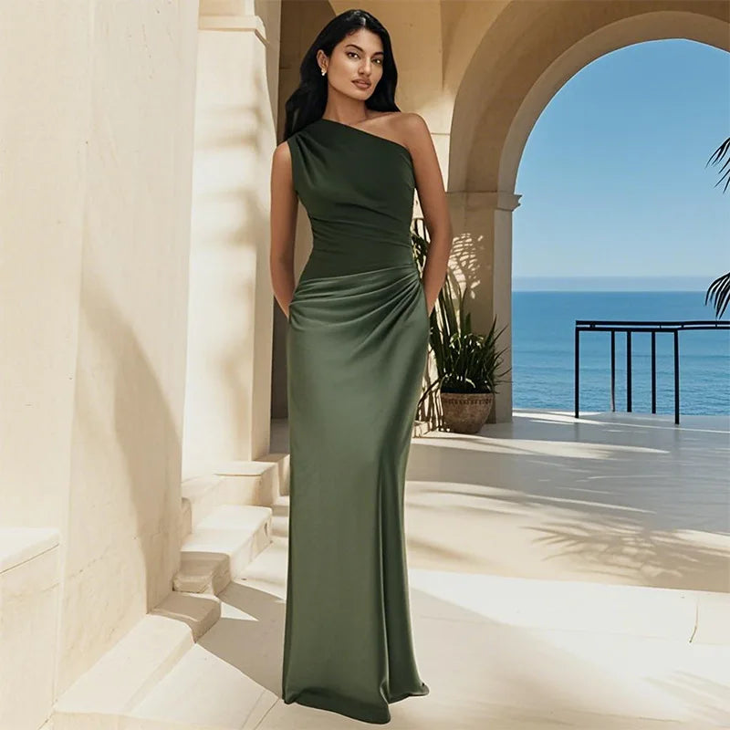 Beatrice | Satin Maxi Dress with Gold Detail