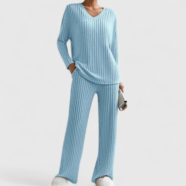Addison | V-Neck Knit Sweater and Wide-Leg Pants Two-Piece Set