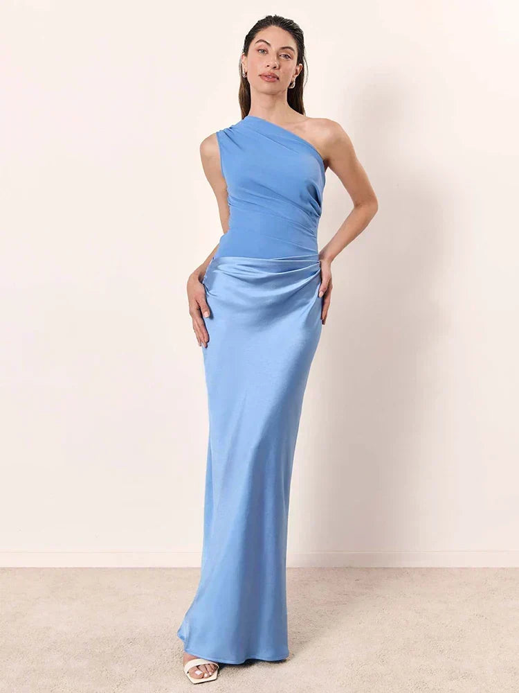 Beatrice | Satin Maxi Dress with Gold Detail