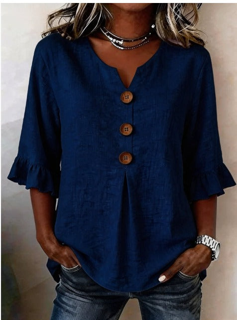 Sophia | Cotton-Linen Blouse with Wooden Buttons