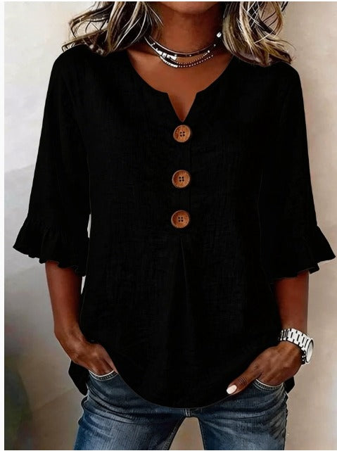 Sophia | Cotton-Linen Blouse with Wooden Buttons