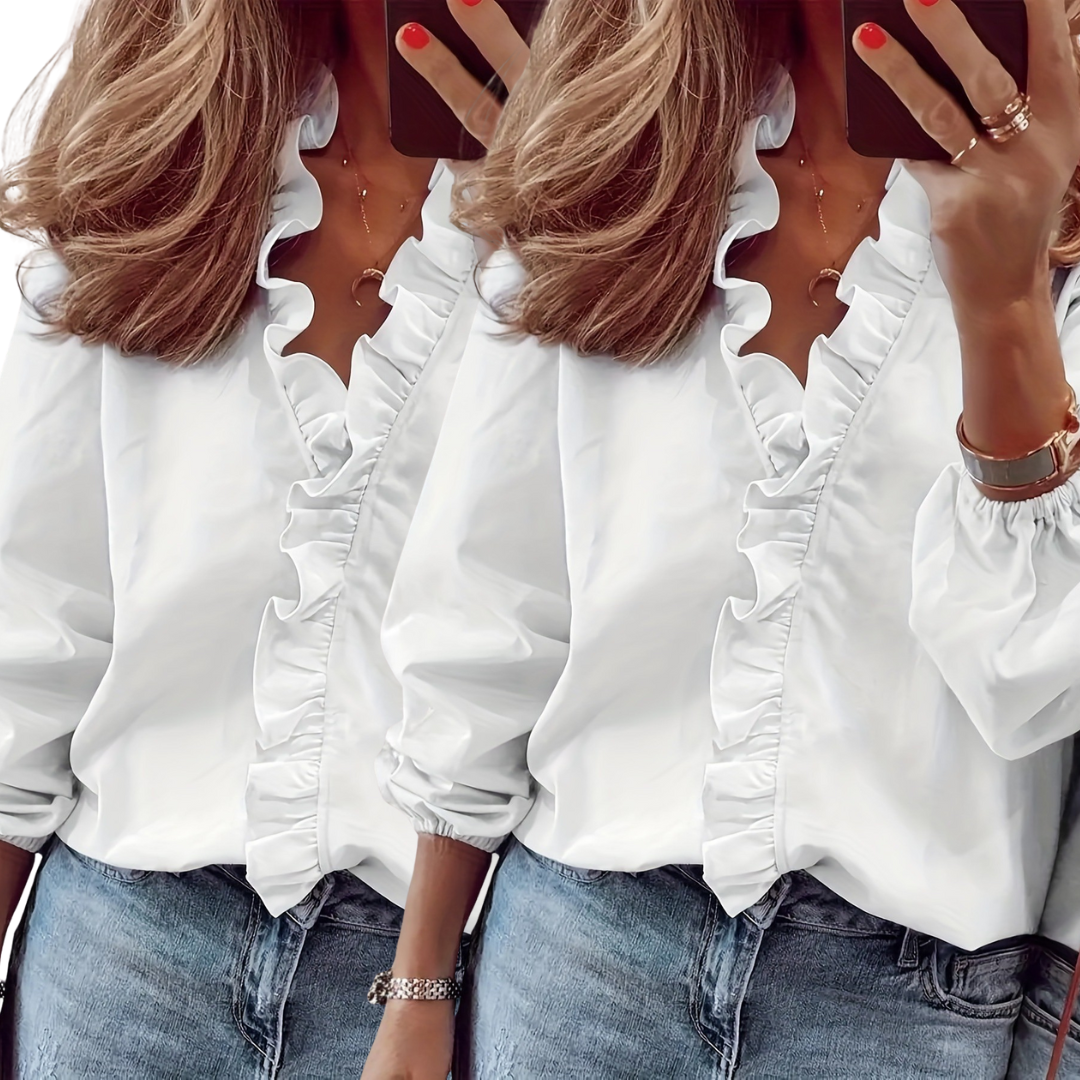 Loreleit | Timeless V-Neck Blouse with Ruffles