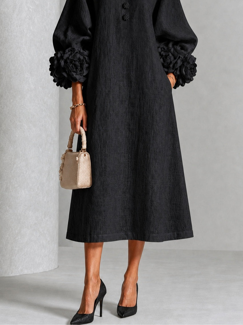 Danica floral-cuff midi dress, Black