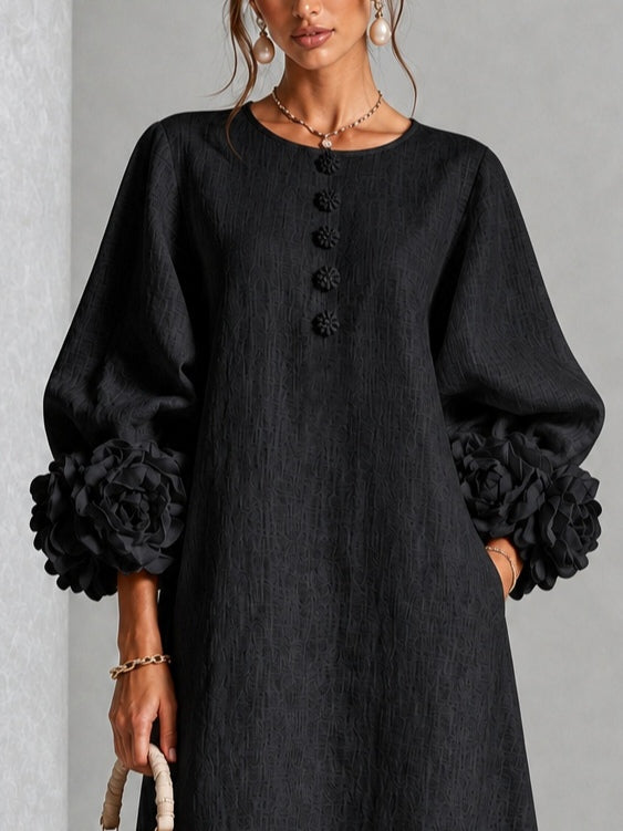 Danica floral-cuff midi dress, Black