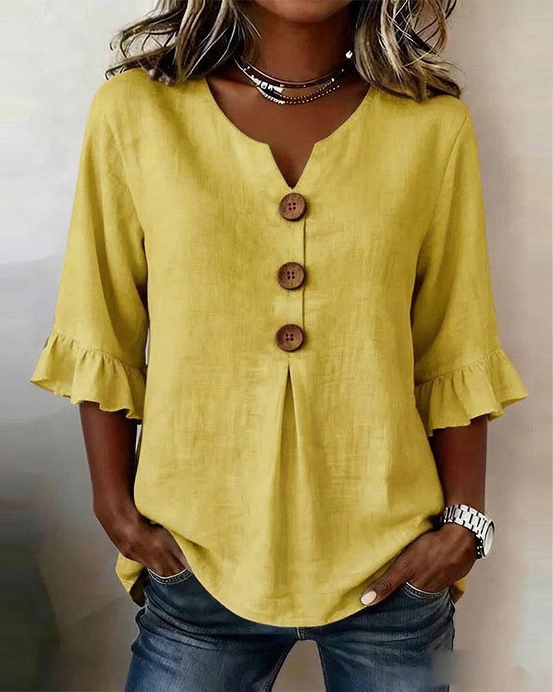 Sophia | Cotton-Linen Blouse with Wooden Buttons