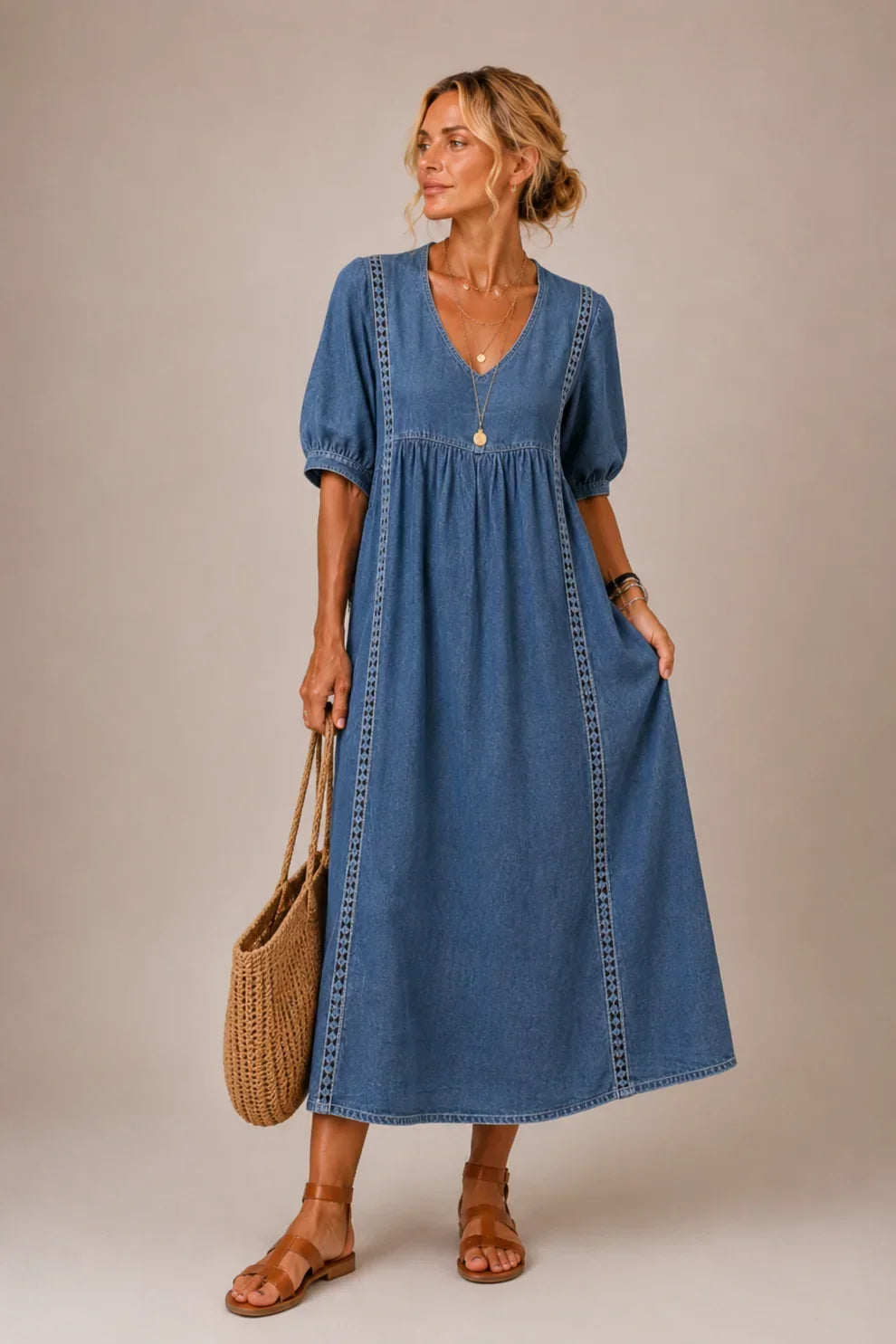 Linnea | Lace-Trim Linen Maxi Dress