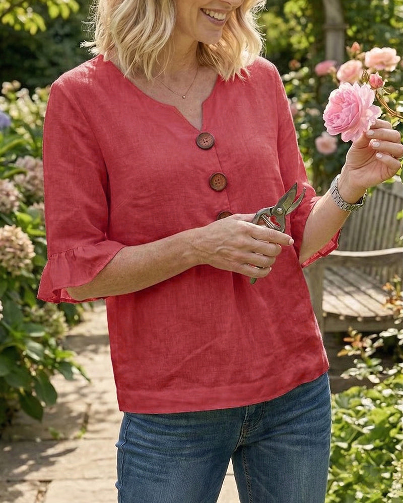 Sophia | Cotton-Linen Blouse with Wooden Buttons