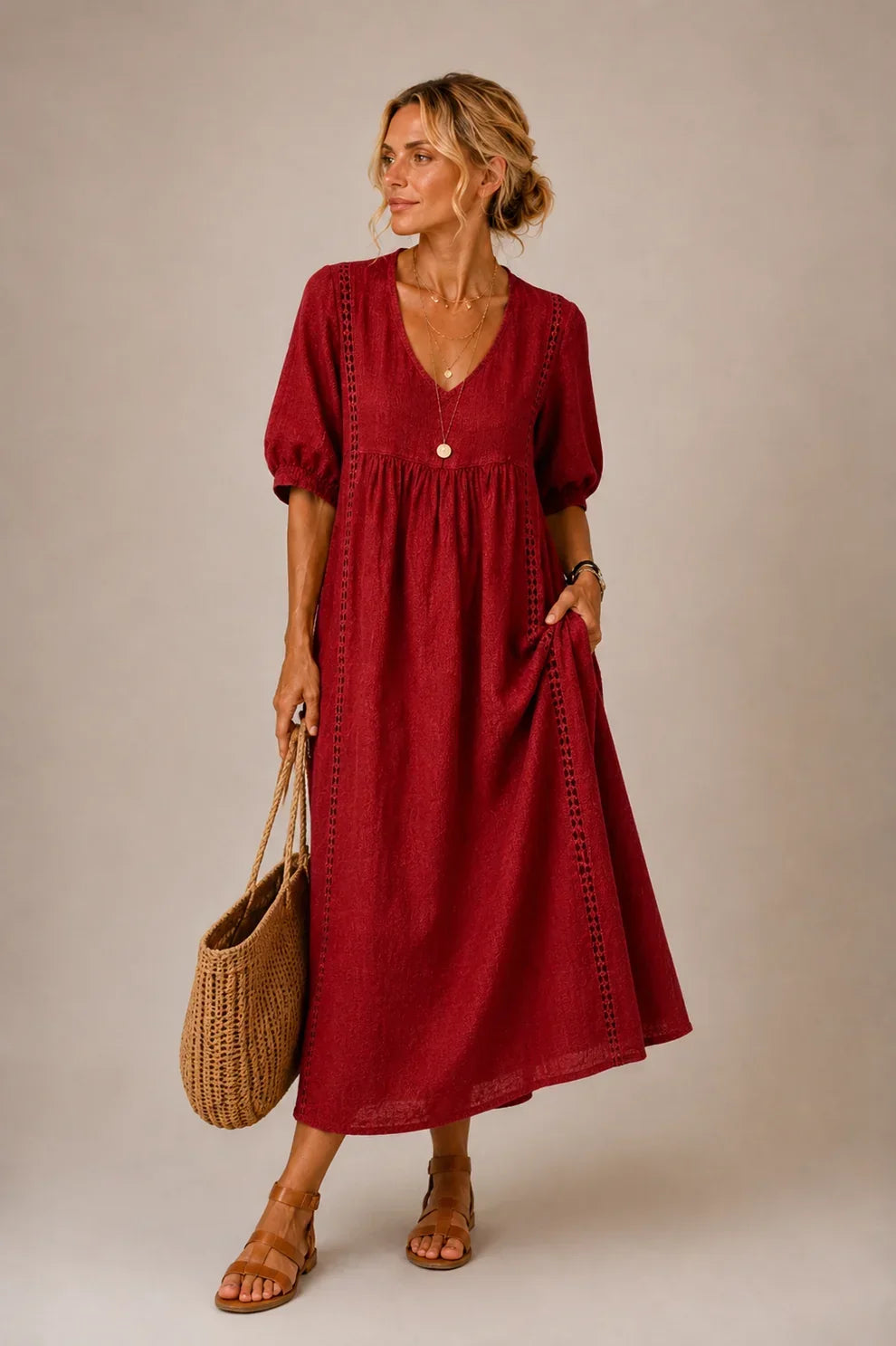 Linnea | Lace-Trim Linen Maxi Dress