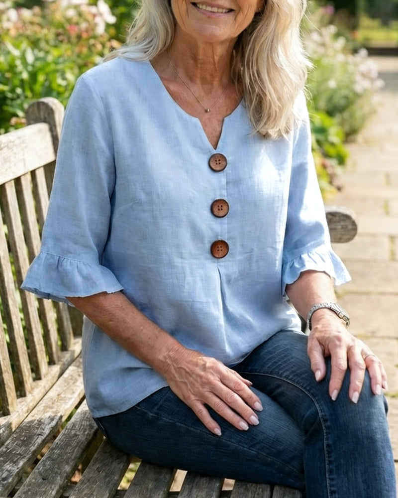 Sophia | Cotton-Linen Blouse with Wooden Buttons