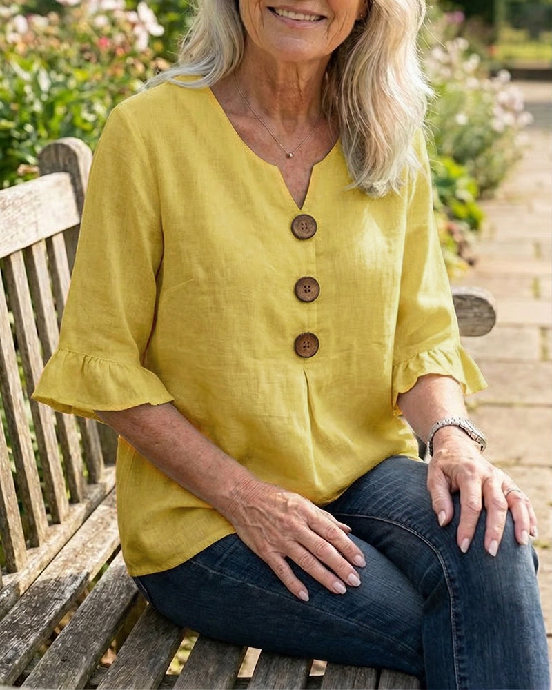 Sophia | Cotton-Linen Blouse with Wooden Buttons