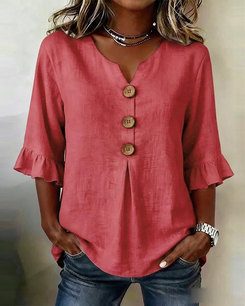 Sophia | Cotton-Linen Blouse with Wooden Buttons