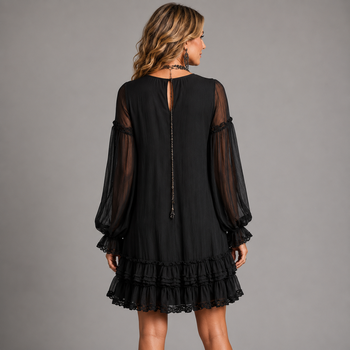 Byron | Ruffle-Tier Bishop Sleeve Mini Dress