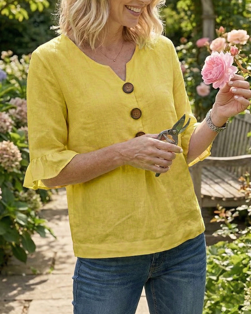 Sophia | Cotton-Linen Blouse with Wooden Buttons