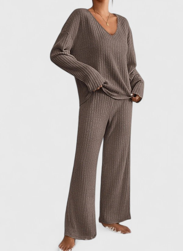 Addison | V-Neck Knit Sweater and Wide-Leg Pants Two-Piece Set